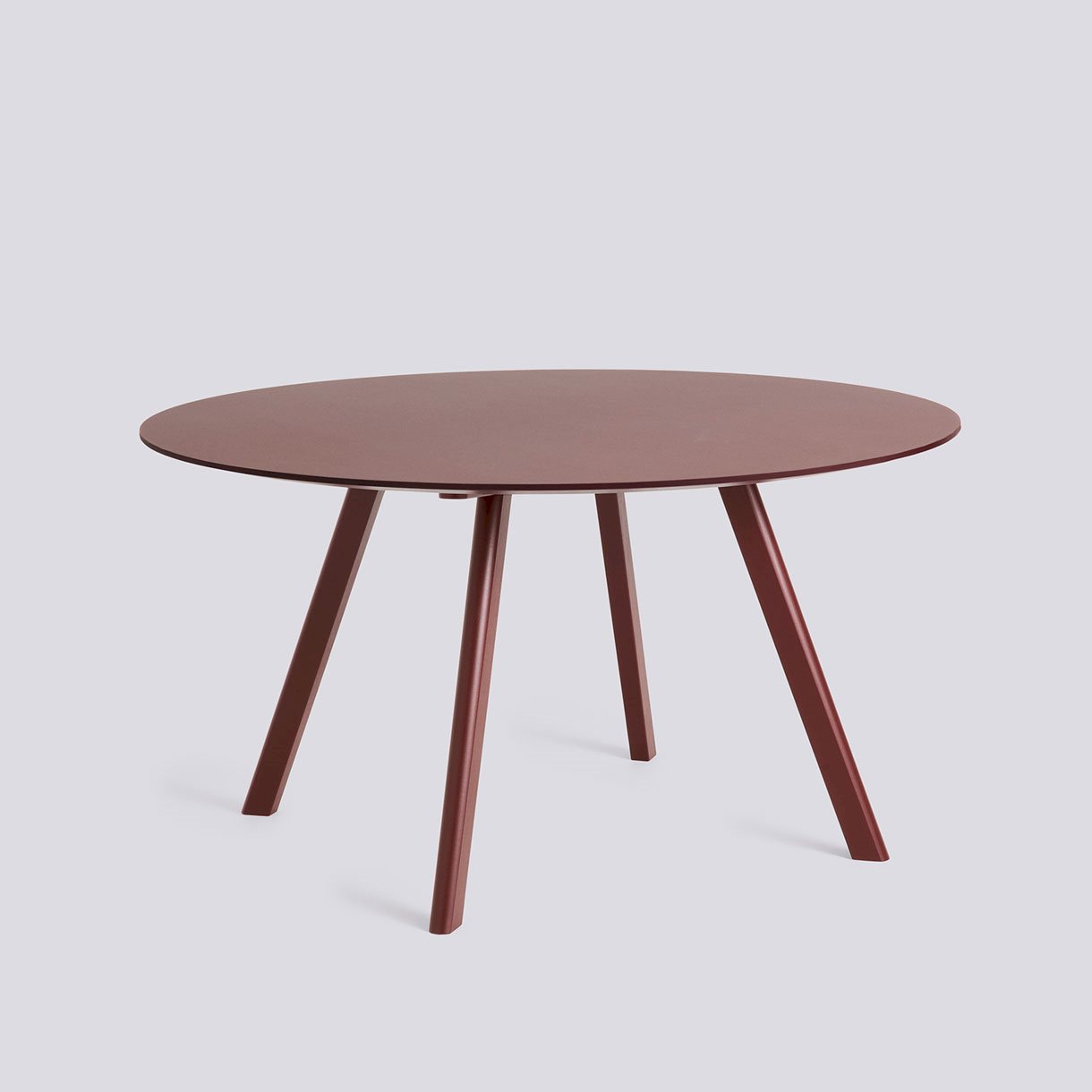 CPH25 Table Bordeaux water-based lacquered oak frame-Ø140 x H74-Burgundy linoleum tabletop Bordeaux water-based lacquered edge