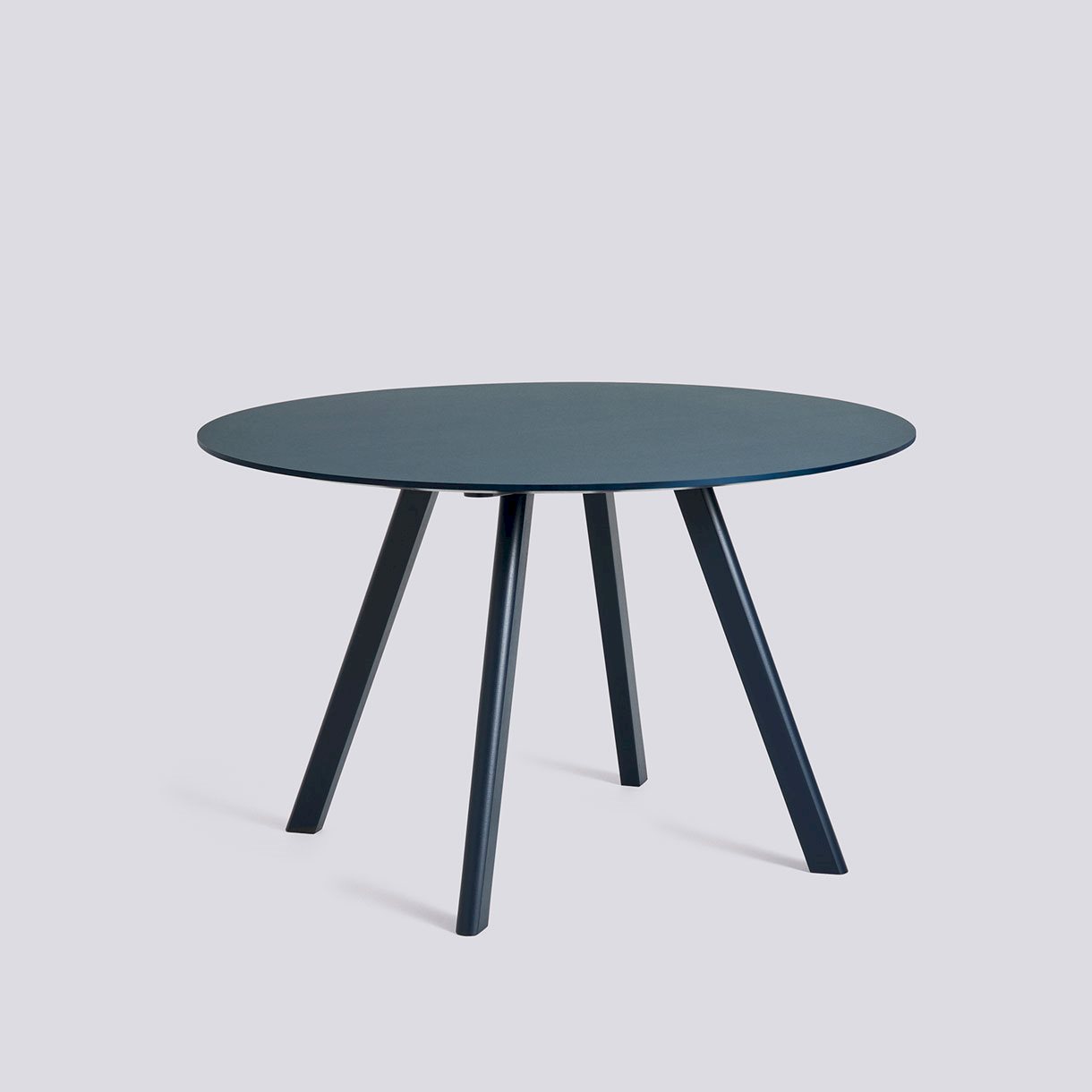 CPH25 Table Deep blue water-based lacquered oak frame-Ø120 x H74-Smokey blue linoleum tabletop Deep blue water-based lacquered edge