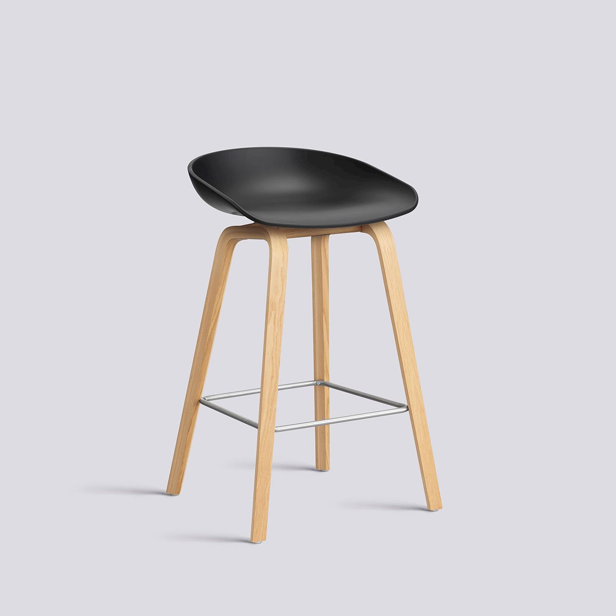 AAS32 Bar Stool Low Water-based lacquered oak veneer 4 leg base Stainless steel footrest H65 Standard glider-Black 2.0 shell-None-None
