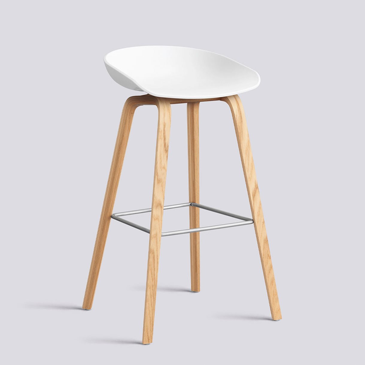 AAS32 Bar stool High Water-based lacquered oak veneer 4 leg base Stainless steel footrest H75 Standard glider-White 2.0 shell-None-None