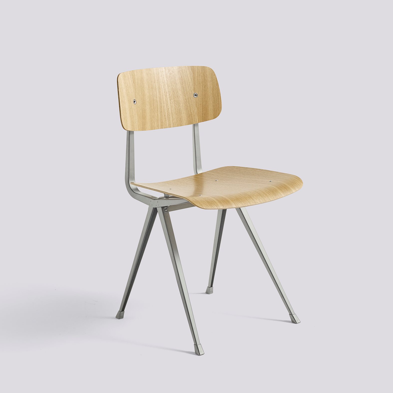 Result Chair Beige powder coated steel 4 leg base Standard glider-Water-based lacquered oak veneer seat/back-None-None