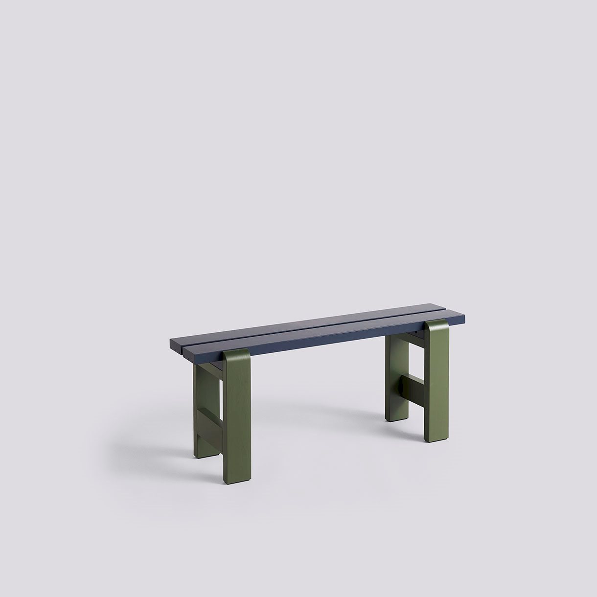 Weekday Bench Duo-W111 x D23 x H45-Steel blue water-based lacquered pinewood benchtop Olive water-based lacquered pinewood frame
