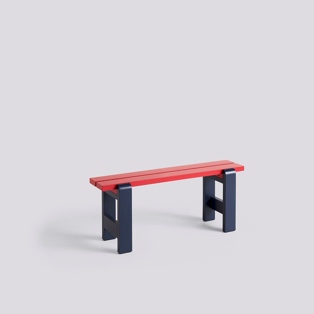 Weekday Bench Duo-W111 x D23 x H45-Wine red water-based lacquered pinewood benchtop Steel blue water-based lacquered pinewood frame