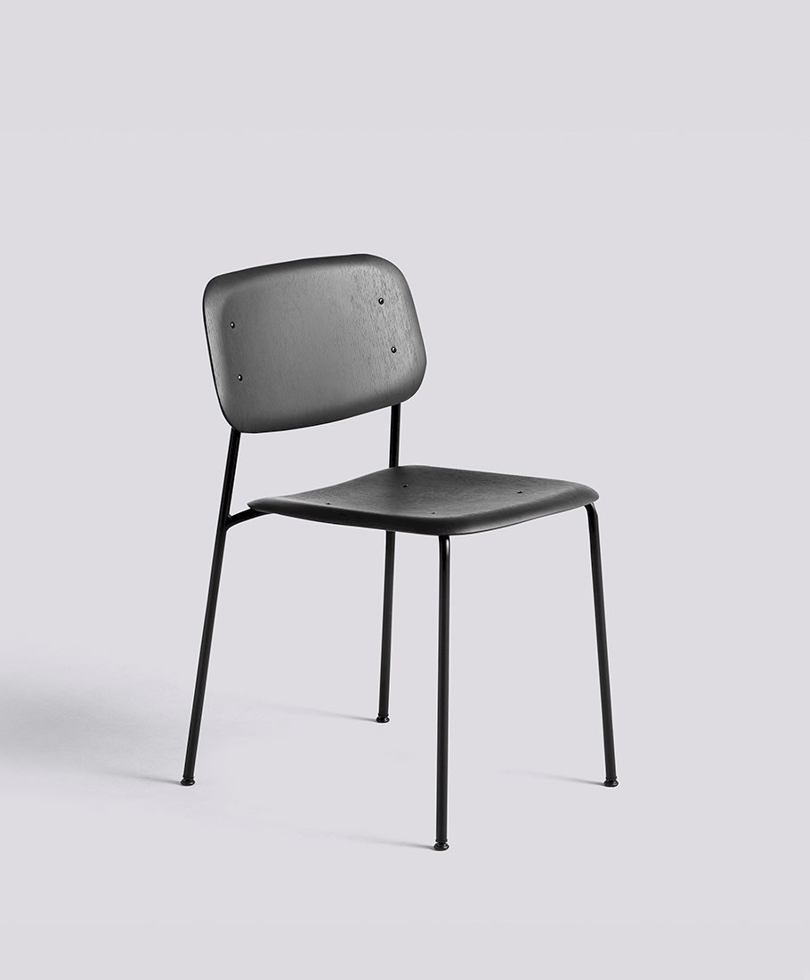 Soft Edge40 Black powder coated steel 4 leg base Standard glider-Soft black water-based lacquered oak veneer seat/back-None-None