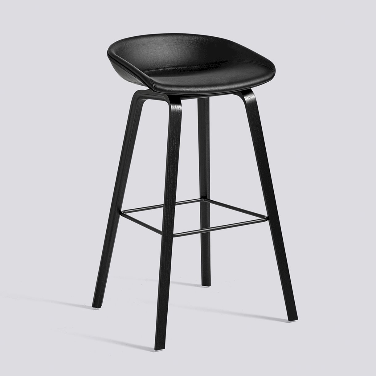 AAS33 Bar stool High Black water-based lacquered oak veneer 4 leg base Black powder coated steel footrest H75 Standard glider-Full upholstery-Sierra-SI1001